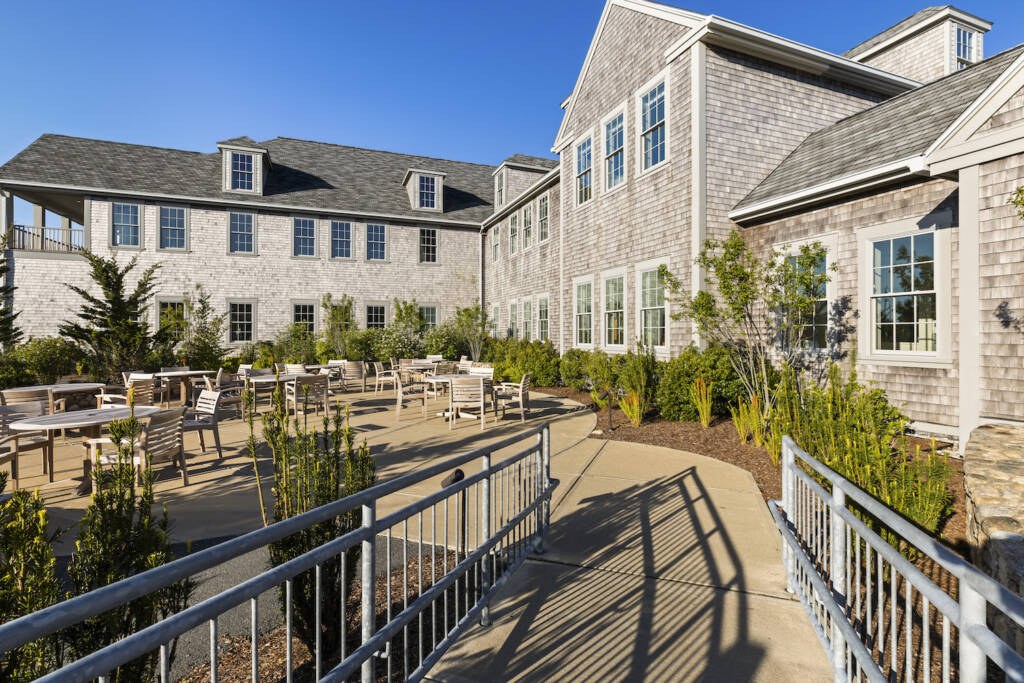 Side angle of Nantucket Hospital with ramp on a sunny day