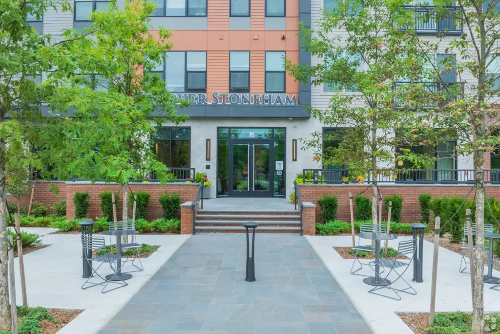 Front steps to Hanover Stoneham apartment building