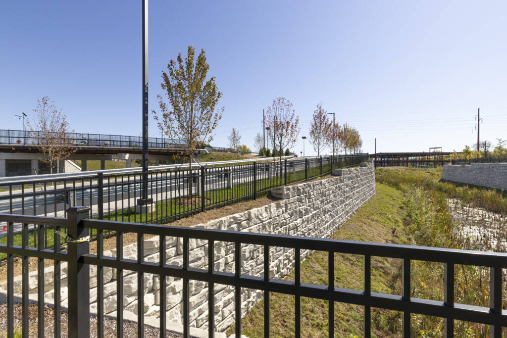 Retaining wall and fencing at Station 316 Woburn