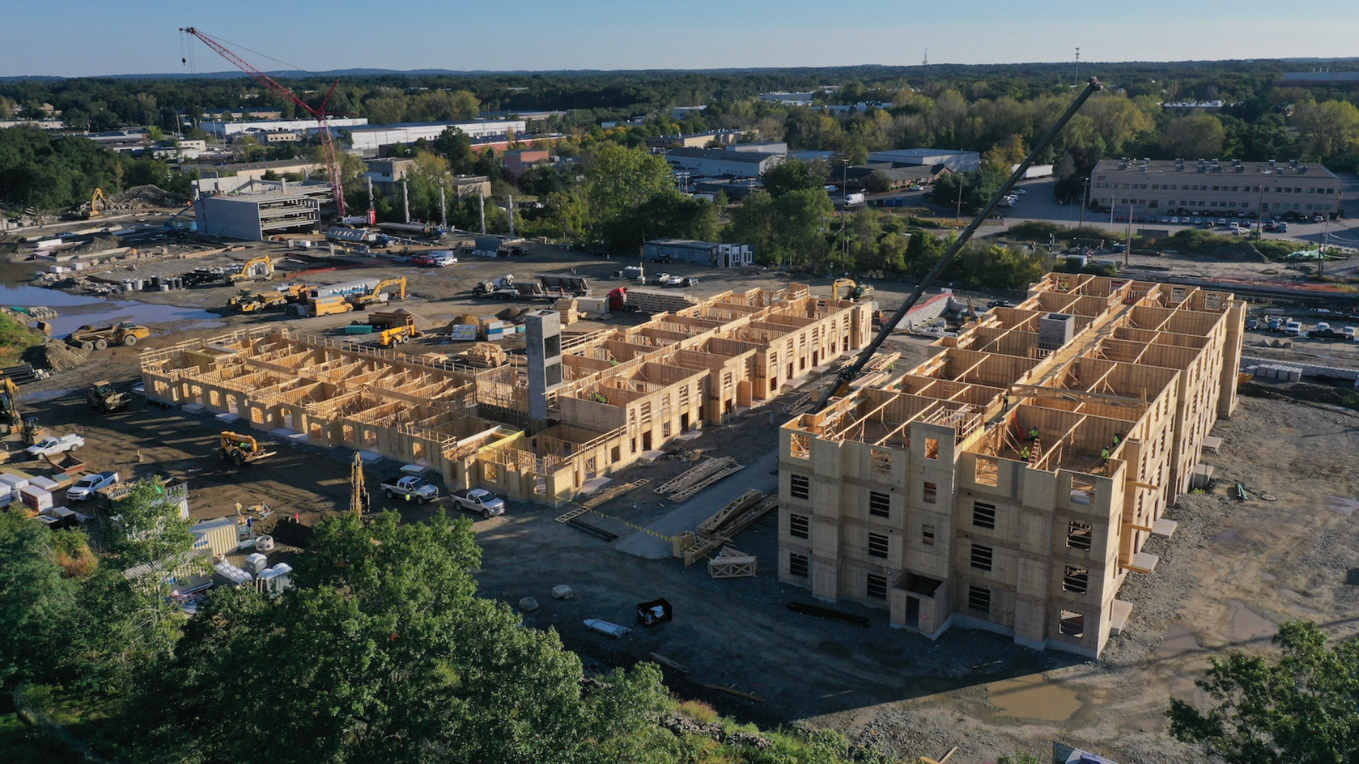 Construction site with wooden framework