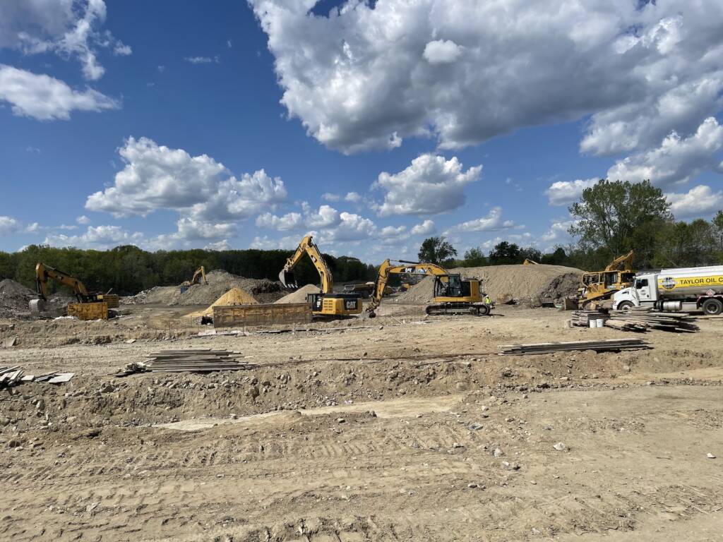 Construction site with heavy machinery operating