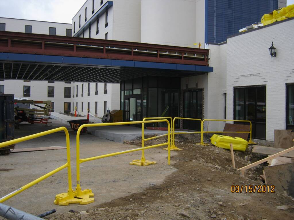 Construction work underway at the Hyatt Place Braintree hotel entrance canopy.