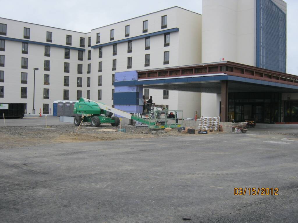 Exterior construction and facade improvements at the Hyatt Place Braintree redevelopment.