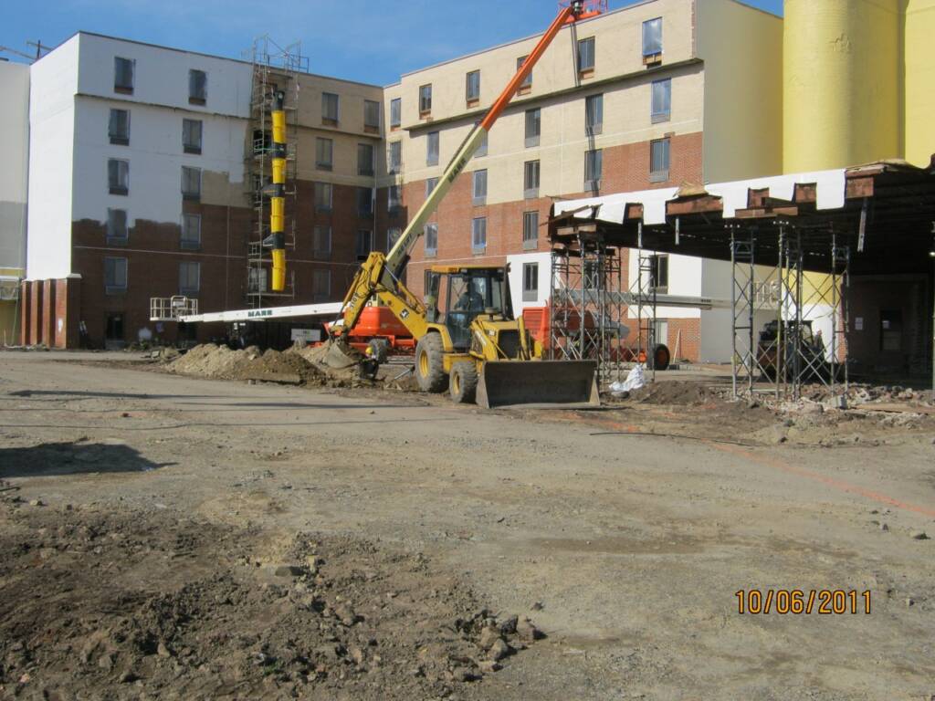 Construction activity at the Hyatt Place Braintree hotel redevelopment site.
