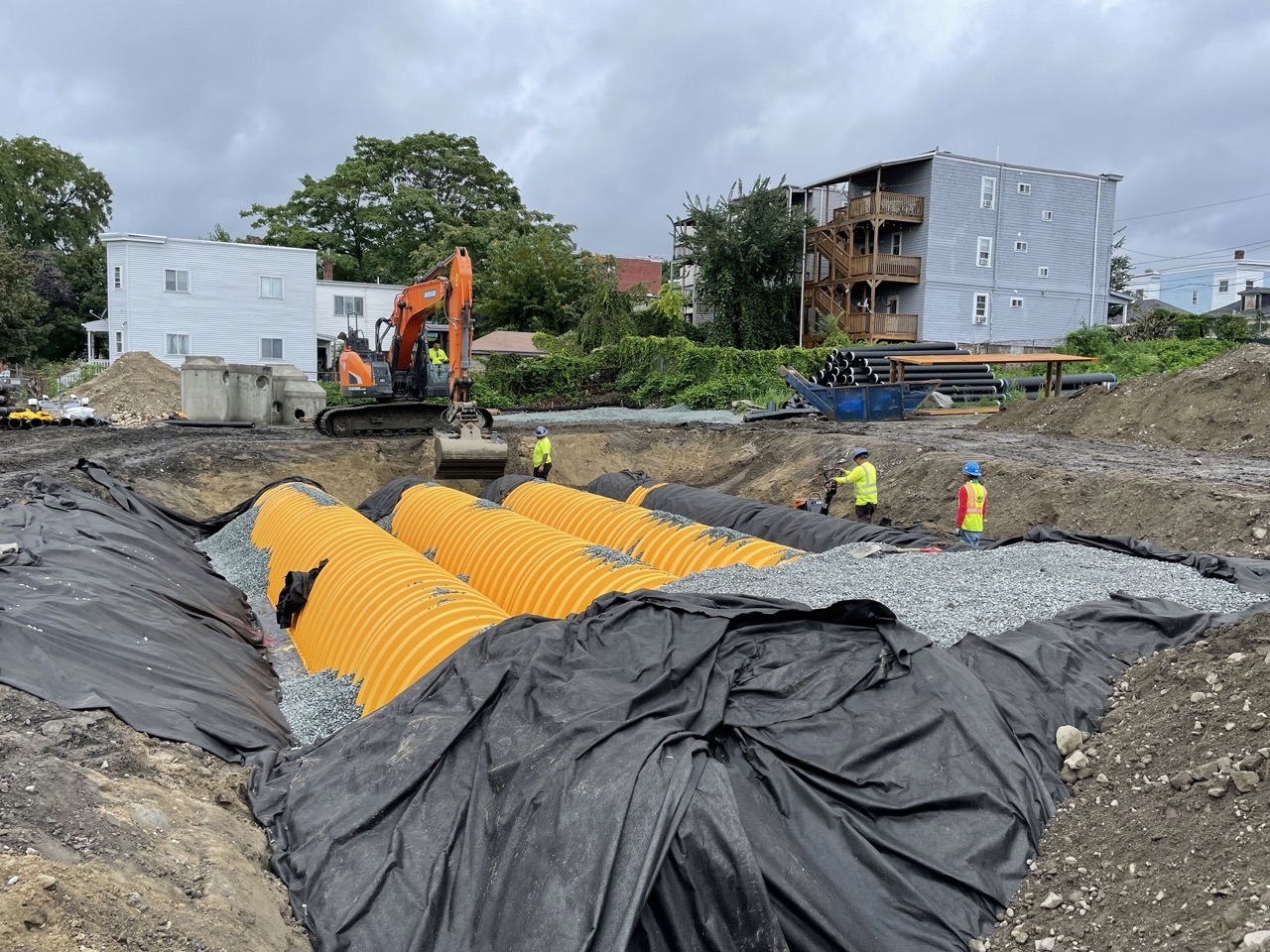 Installation of underground stormwater infiltration chambers at Chelsea Point in Franklin, MA