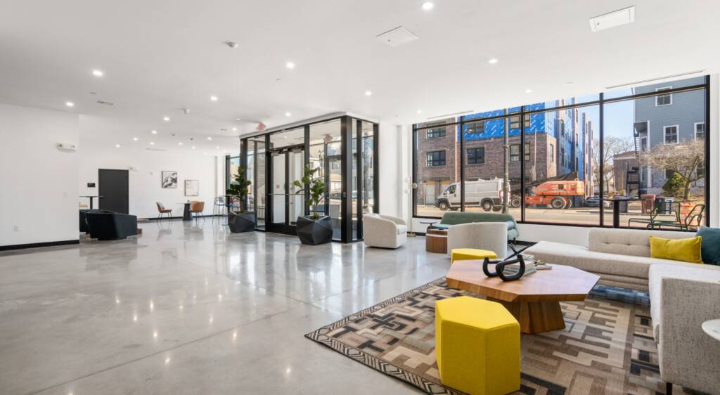 The 600 Everett lobby with entrance and furniture