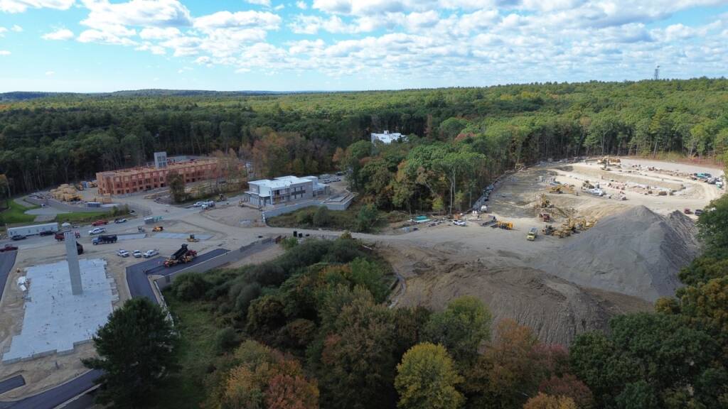 Aerial project overview at Franklin Grove Apartments showing multiple building sites